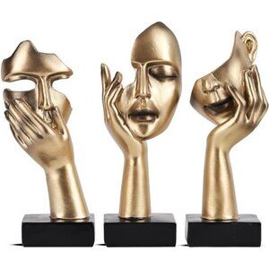 3 Pcs Thinker Small Statue Set - Golden Black Abstract Art Sculpture Modern